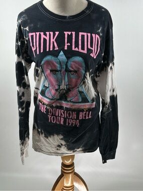 Pink Floyd Black Tie-Dye Long Sleeve Tee with Pink & Teal Graphic
